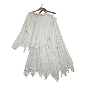 VTG Raiment Fashions NY 2 Pc Maxi Skirt Top Set Sz L White Embroider Fairy Boho